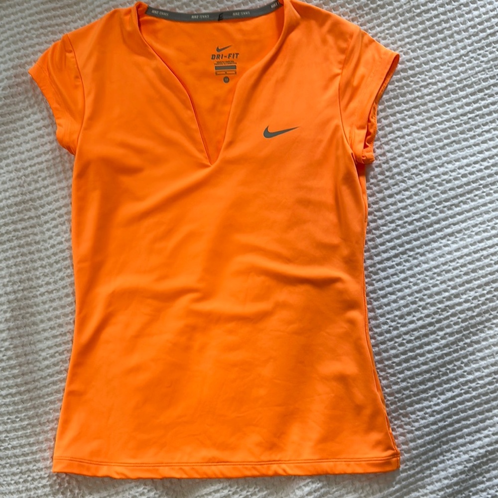 Nike Orange Fitted Polo Cap Sleeve Tee